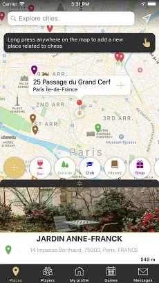 Adresse pour rencontrer des joueurs d'échecs avec Chess Map