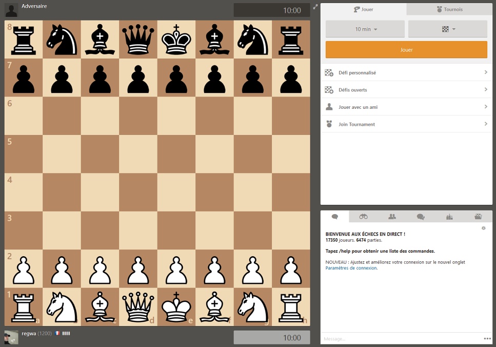 Les parties d'échecs en direct et ses options sur Chess.com