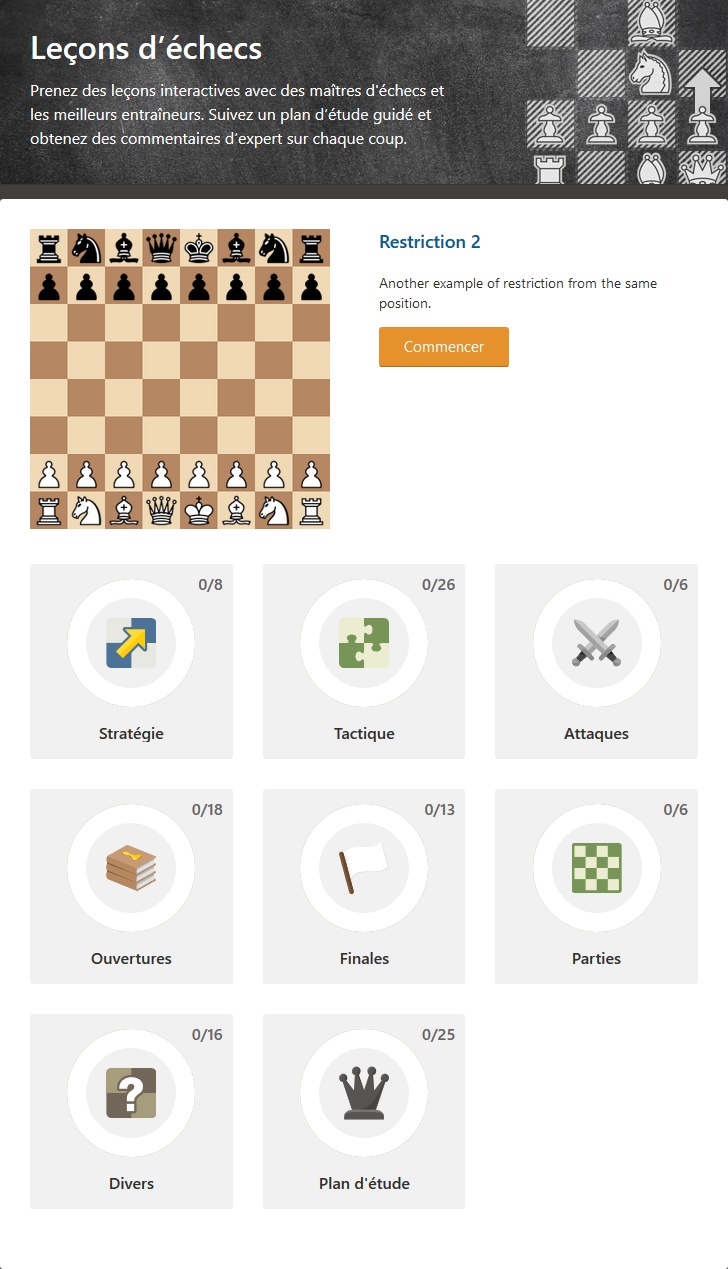 Apprenez à jouer aux échecs avec les leçons de Chess.com