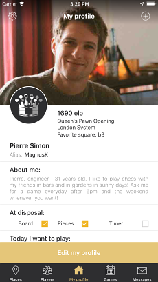 Profil de joueur sur l'application Chess Map