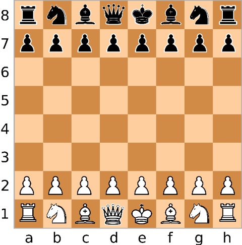 Les différentes pièces et leur position sur un échiquier