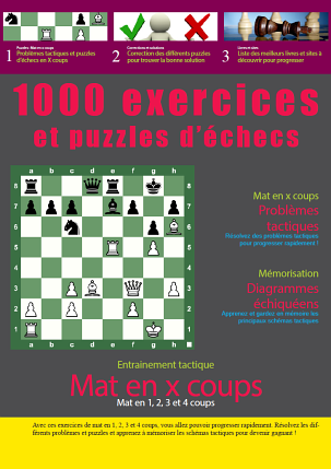 Livre d'échecs tactique avec 1000 exercices et puzzles d'échecs