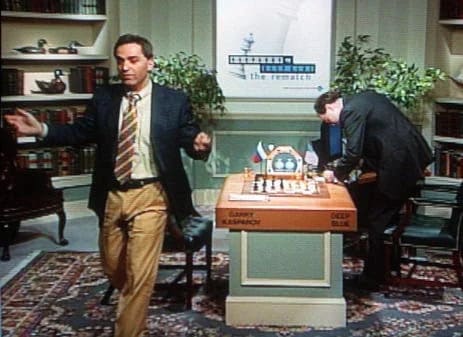Kasparov abandonne aux yeux du monde entier, face à Deep Blue, la machine d'IBM, en 1997.